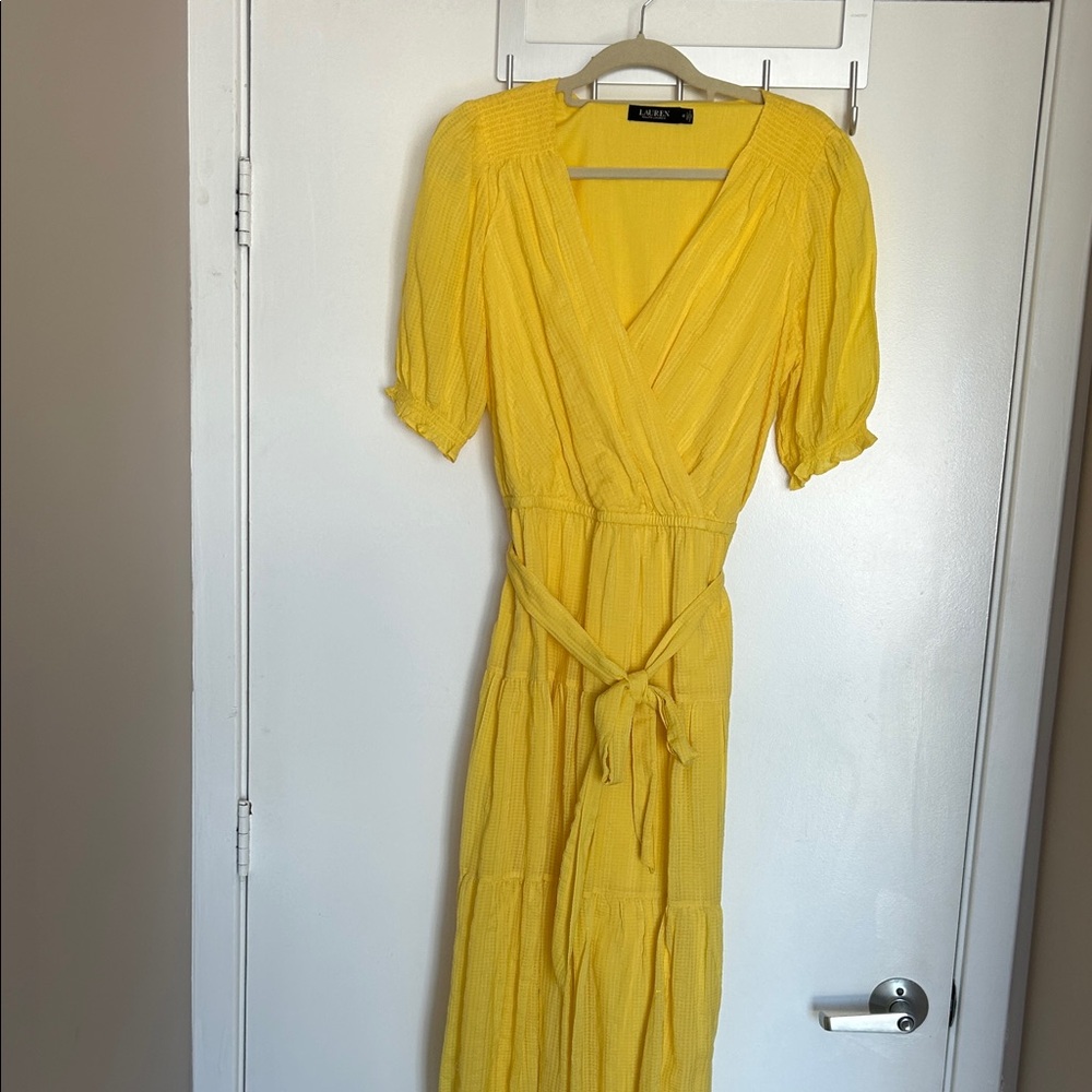 Ralph Lauren Black Label Sunny Yellow Wrap Midi Dress